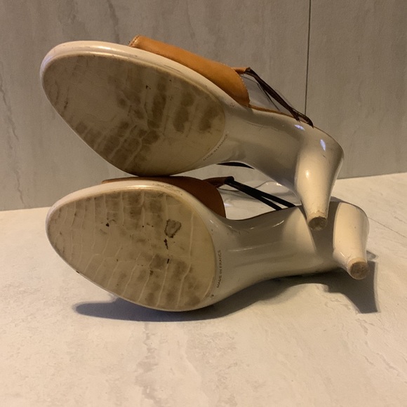 Robert Clergerie Women's Taupe Leather Slip On Heeled Sandals Size 6.5 - Picture 5 of 15